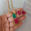 Pink with Green  Golden Beads Necklace Set
