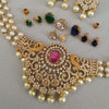 Three Layer Pearl Bridal Chocker Set (Interchangeable Stones)