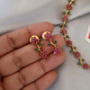 Pink & Green Floweral Necklace with Earrings