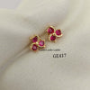 Impon Stud Earrings: Tri Flower -Ruby Pink