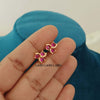 Impon Stud Earrings: Tri Flower -Ruby Pink