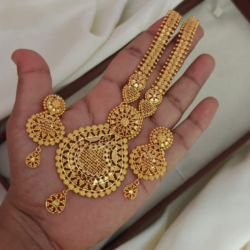 Real Gold Look Long Haaram with Earrings