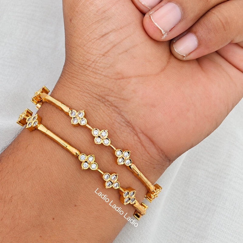 2.6 Three Floral Link - Micro Gold Plated Bangles